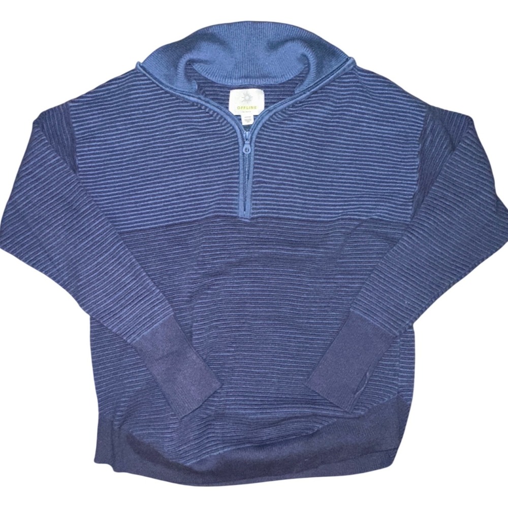 OFFLINE by Aerie Blue Ribbed Quarter Zip Pullover Thumbhole Sweatshirt XS